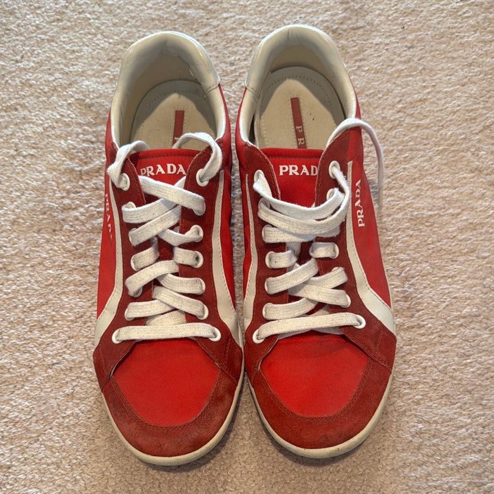 Prada Red and White Casual Sneakers